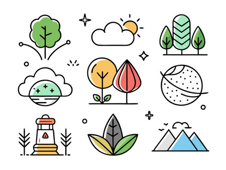 Collection of nature elements in a modern vector styleのイラスト素材