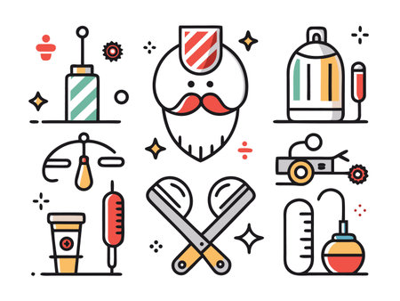 Assorted Laboratory Equipment Icons Against White Backdropのイラスト素材