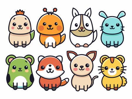 Collection of cute cartoon kawaii animal character designs.のイラスト素材
