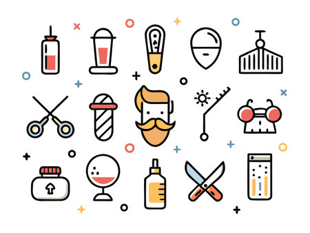 An assortment of barber shop design elements and icons.のイラスト素材