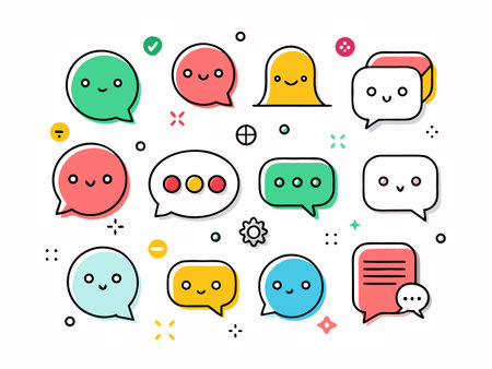 Collection of various speech bubble icons with happy faces.のイラスト素材