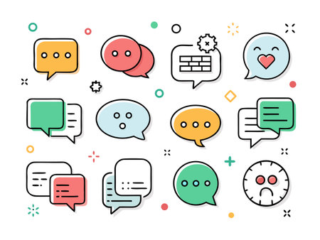 Colorful speech bubble icons representing various messagesのイラスト素材