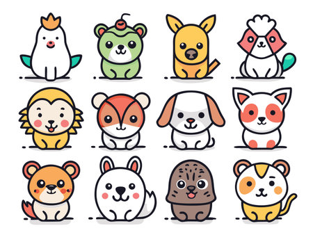 Collection of cheerful animal characters in cartoon styleのイラスト素材