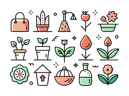 Assorted gardening and botany icon illustration, set designのイラスト素材