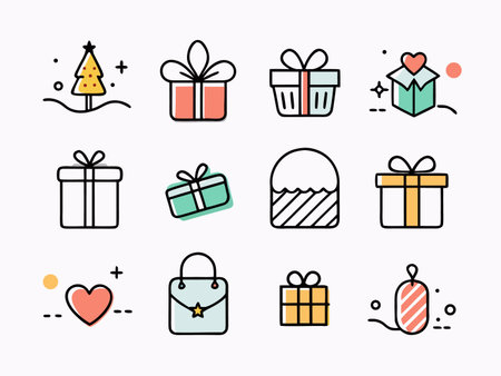 Collection of Christmas and gift icons in modern line artのイラスト素材