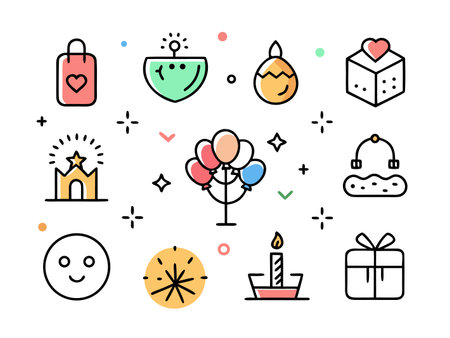 Festive icon set features celebration and event symbols.のイラスト素材