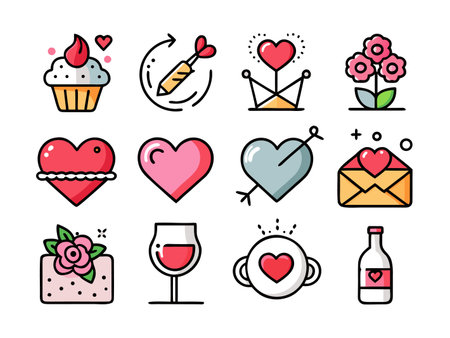 Collection of cute, charming love themed icon illustrations.のイラスト素材