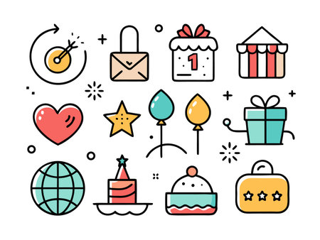 Celebratory icons in a colorful modern line illustrationのイラスト素材