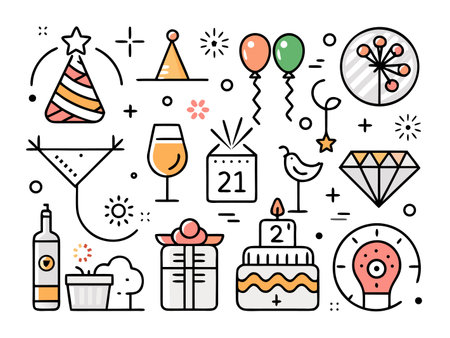 Celebratory illustration with party and birthday theme iconsのイラスト素材