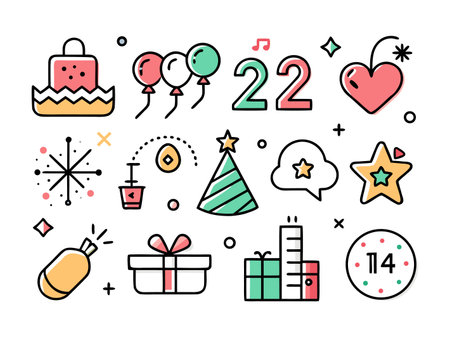 Celebration icons show birthday or anniversary illustrationsのイラスト素材