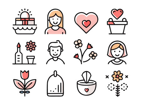 Collection of various love and relationship themed icons.のイラスト素材