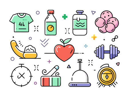 Collection of health and fitness flat icon illustrationsのイラスト素材