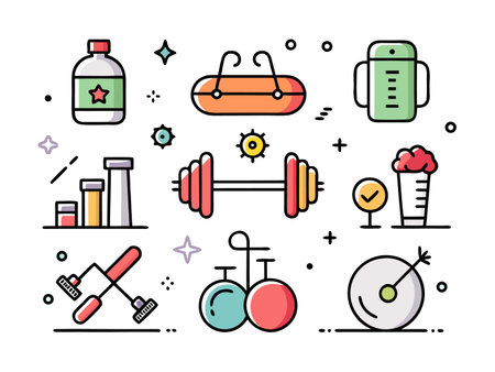 Colorful flat illustration showing fitness and trainingのイラスト素材