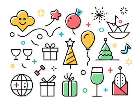 Celebration icons and symbols create festive and party moodのイラスト素材