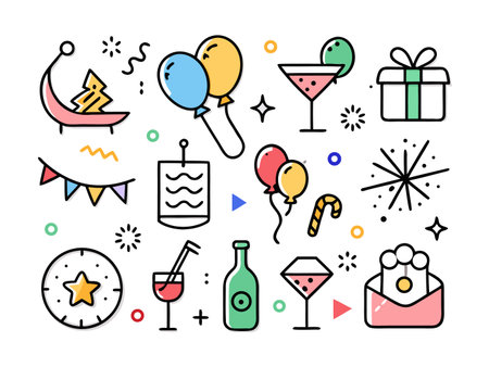 Celebration icon set features party and festive elements.のイラスト素材