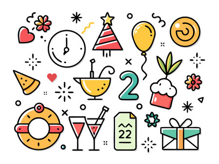 Doodle icons set of love related objects on white backdropのイラスト素材