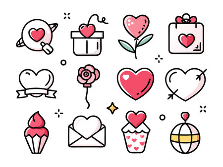 Collection of twelve charming vector heart icons for designのイラスト素材