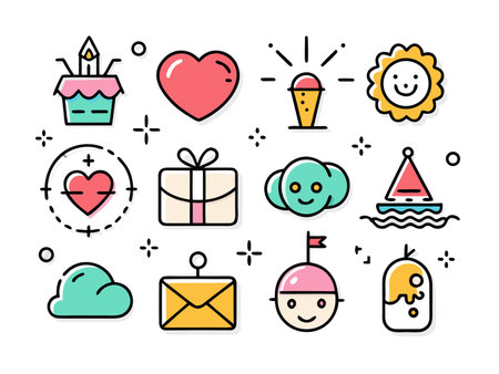 Graphic icons on white showcase love and celebration themesのイラスト素材