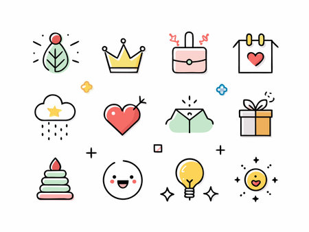 A Collection of Whimsical Celebration Icons on Whiteのイラスト素材