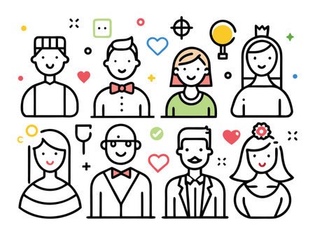 Diverse cartoon people avatars express joy and celebrationのイラスト素材