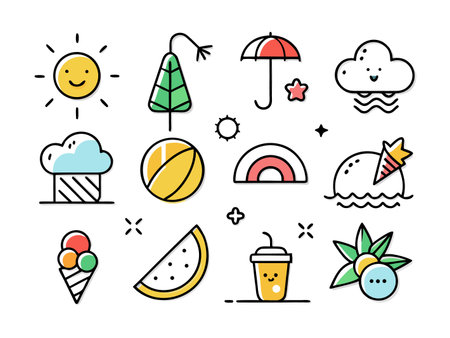 Whimsical summer icons symbolize bright days and good timesのイラスト素材