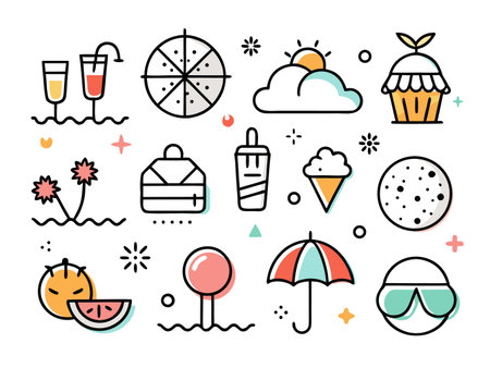 Collection of summer icons with refreshing elements designのイラスト素材