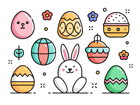 Adorable Easter themed flat vector illustration on whiteのイラスト素材
