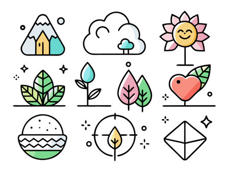 Collection of ecology and nature conceptual line art iconsのイラスト素材