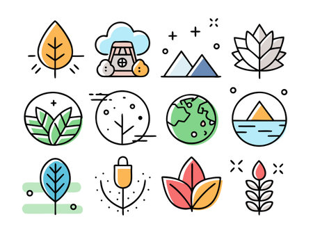 Collection of minimalist nature icons on a white backdrop.のイラスト素材