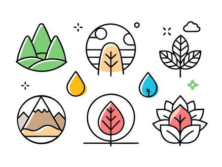 Nature elements are illustrated in minimal vector style.のイラスト素材