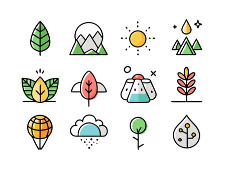 A flat vector icons of nature elements for graphic designのイラスト素材