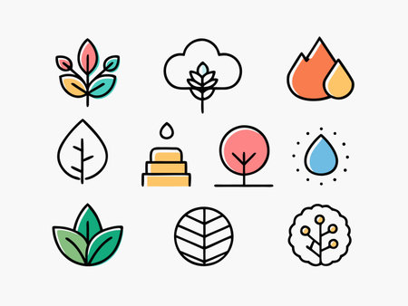 A set of natural elements icons featuring simple designsのイラスト素材