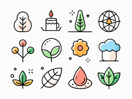 Collection of playful nature icons on a white backgroundのイラスト素材