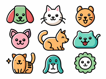 Collection of cute animal head illustrations in flat designのイラスト素材