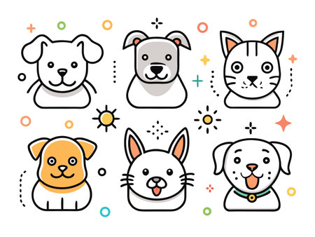 Various cute cartoon pets illustrated with a playful design.のイラスト素材