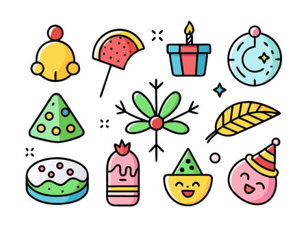 Festive icons with outline style for celebration design setのイラスト素材