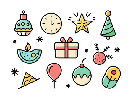 Playful assortment of charming cartoon icons for decorationのイラスト素材
