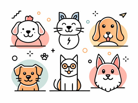 A colorful variety of cute cartoon pet animal charactersのイラスト素材