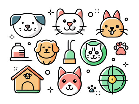 Cute cartoon Easter icons of bunnies and eggs are featured.のイラスト素材