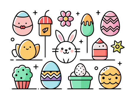 Colorful line art icons depict a vibrant wedding celebrationのイラスト素材