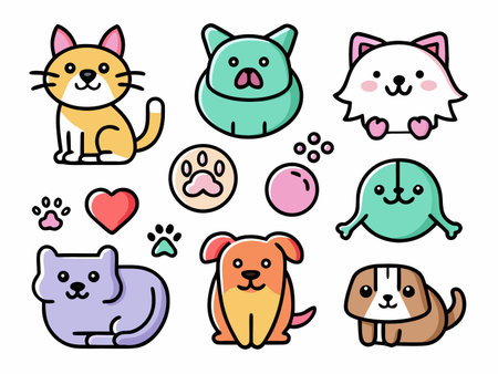 Colorful vector illustration depicts pets and pet suppliesのイラスト素材
