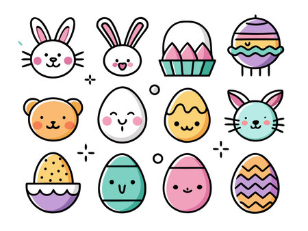 Cartoon animals are drawn with cute facial expressions shownのイラスト素材