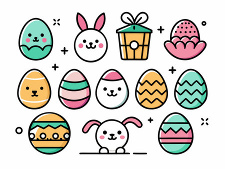 Collection of cute outline icons with bright fill colorsのイラスト素材