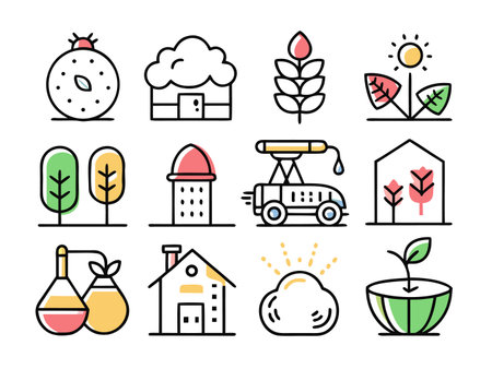 A colorful set of vector icons depicting nature and gardenのイラスト素材