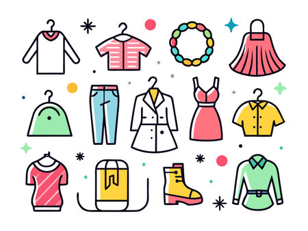 Stylized icon set featuring elements like food and objectsのイラスト素材