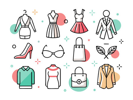 Line art illustration of wedding celebration with icon setのイラスト素材