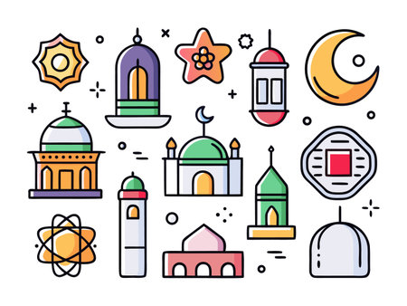 Collection of colorful planet and celestial objects iconsのイラスト素材