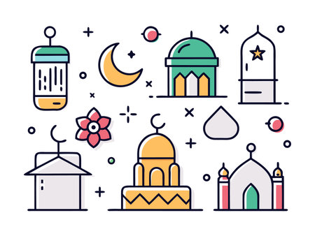 Various line art of celestial elements with fun color fillsのイラスト素材