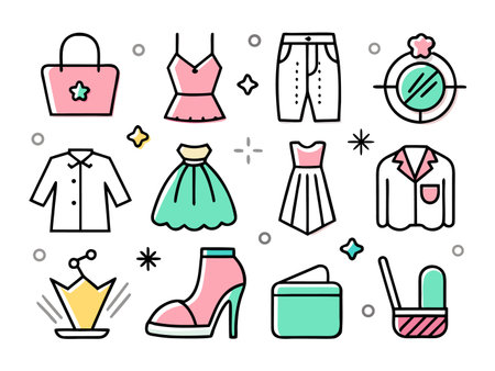 Collection of fashion line icons arranged in a clean displayのイラスト素材