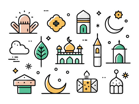 Collection of colorful kitchen icons on a white backdrop.のイラスト素材